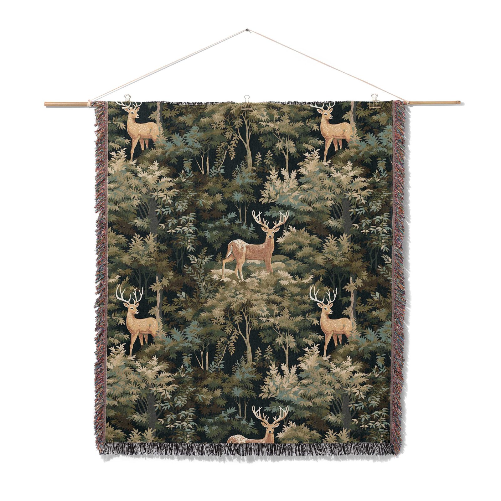 Woven-Blanket-deer-forest-wall-art