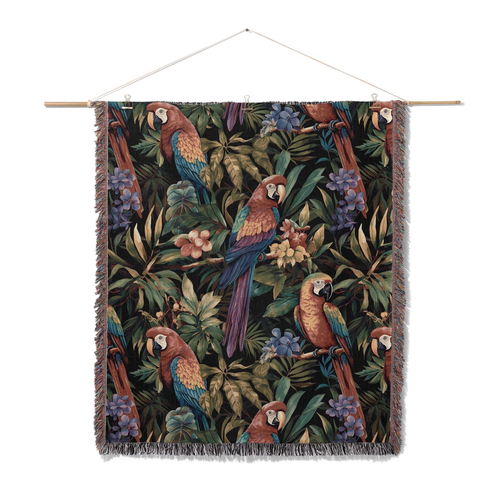 Woven-Blanket-parrots-wall-art