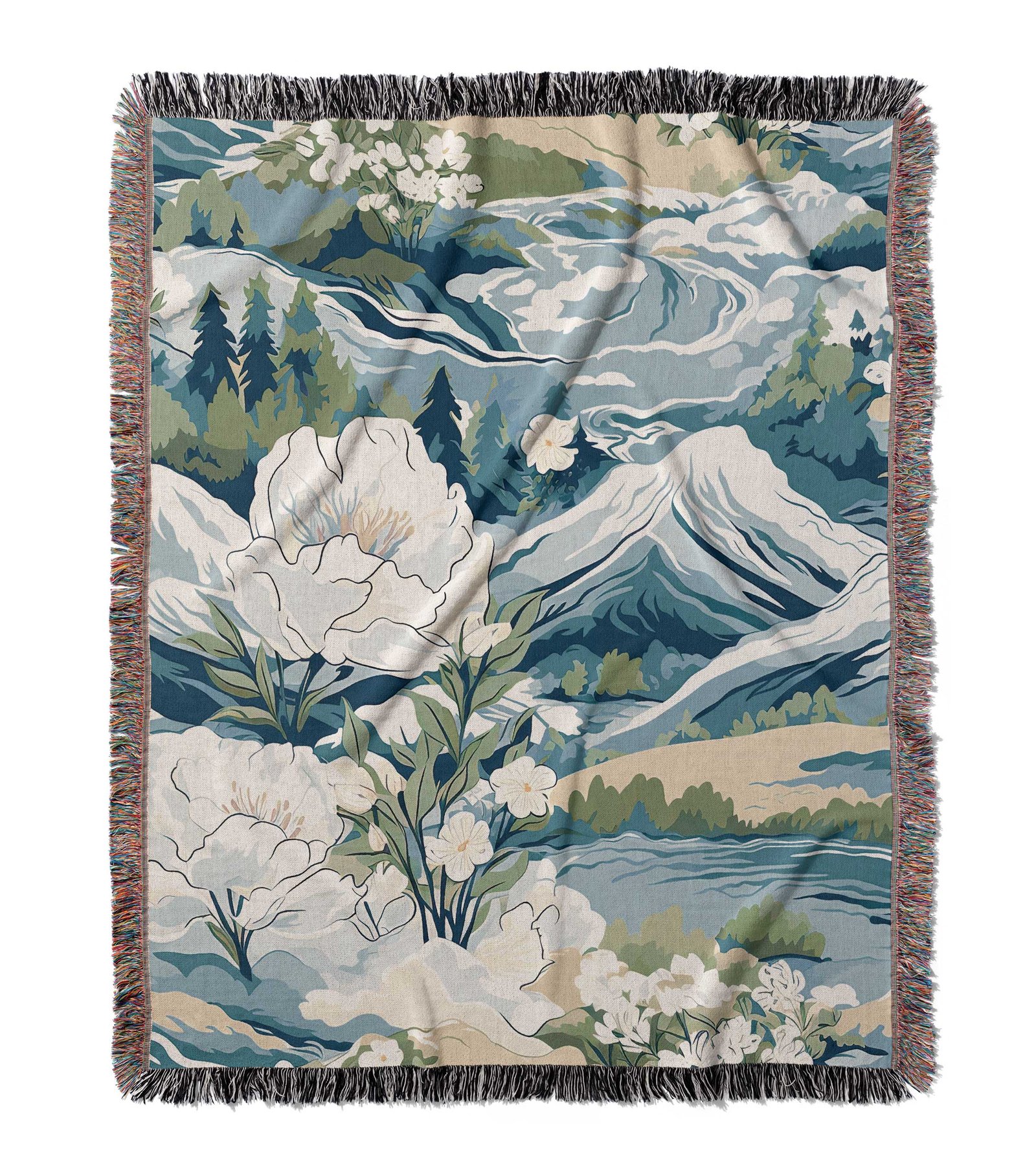 Jacquard-Woven-Blanket-mountain-flower