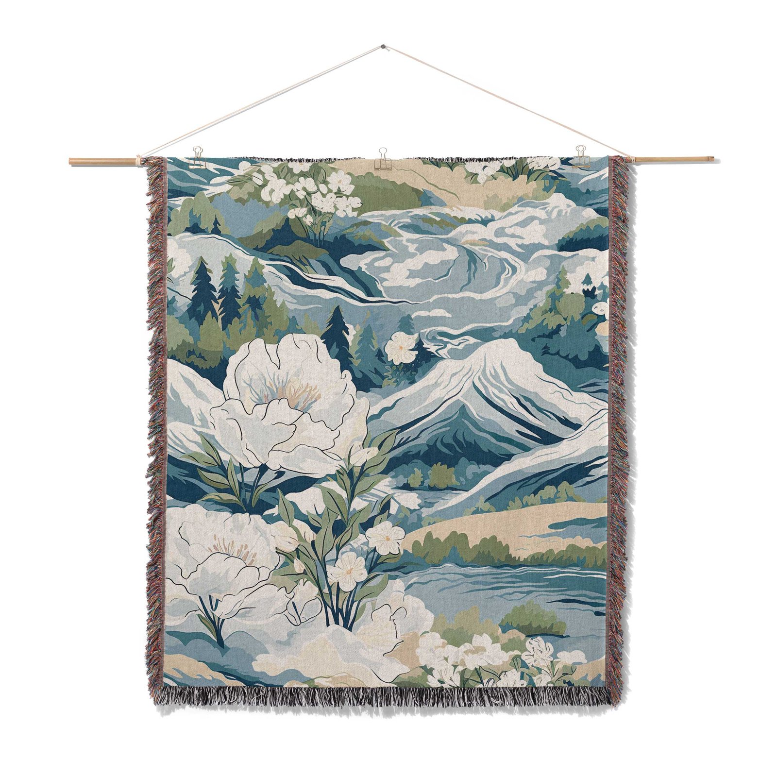 Woven-Blanket-blue-mountain-flower-wall-art