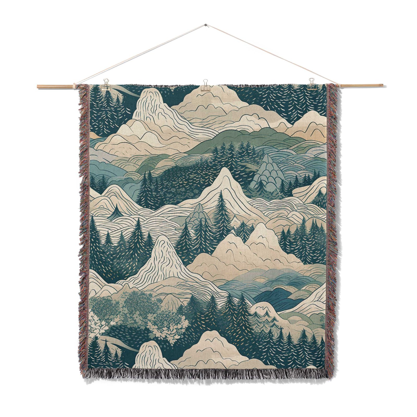 Woven-Blanket-green-mountain-forest-wall-art